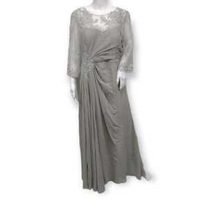 JJS HOUSE Sz 16 Silver A-Line V-neck Floor-Length Chiffon MOB NWT Formal Bride